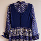 Stunning 1960s Navy Maxi Dress With Silver Pattern (M)