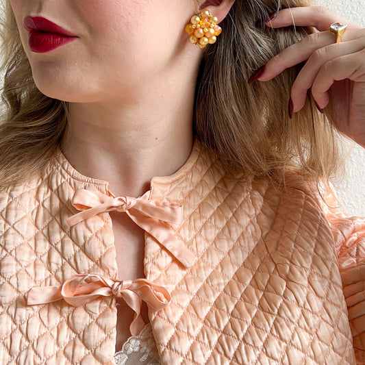 1960s Orange Pearlescent Beaded Stud Earrings