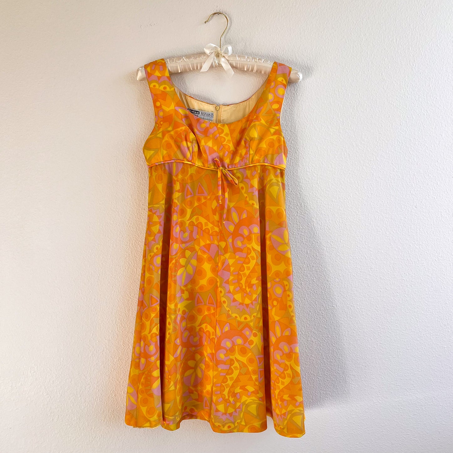 1960s Orange and Yellow Retro Print Baby Doll Dress (S)