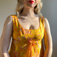 1960s Orange and Yellow Retro Print Baby Doll Dress (S)