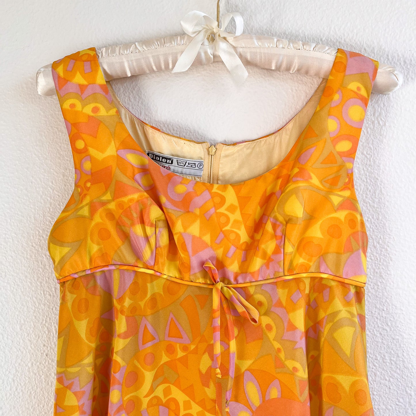 1960s Orange and Yellow Retro Print Baby Doll Dress (S)