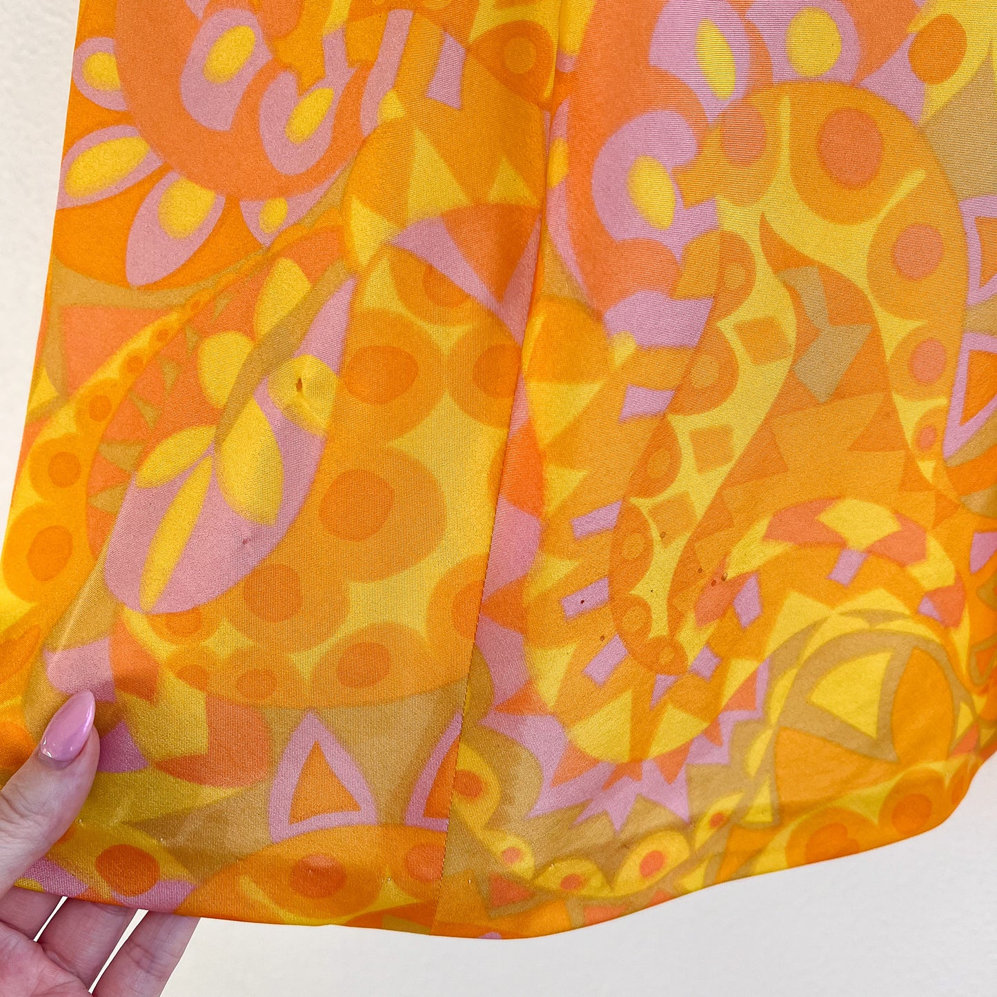 1960s Orange and Yellow Retro Print Baby Doll Dress (S)