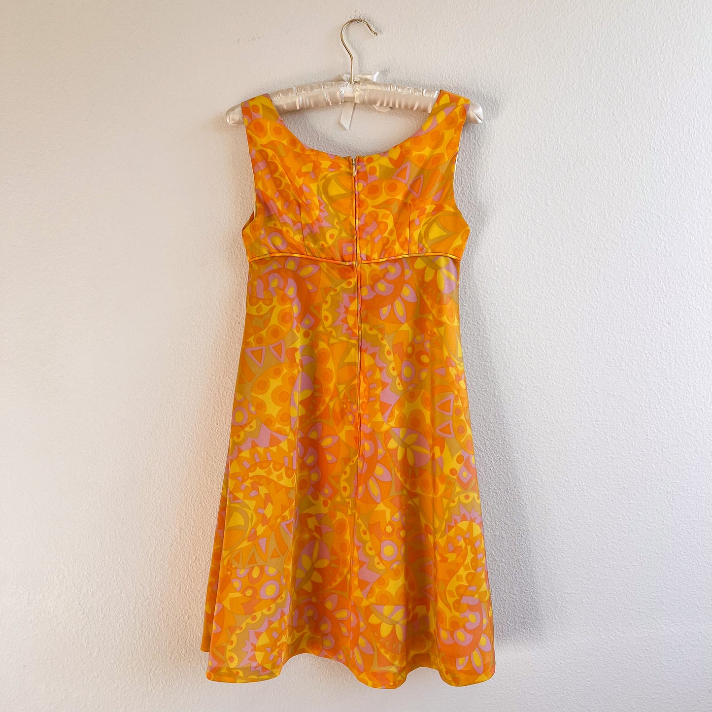1960s Orange and Yellow Retro Print Baby Doll Dress (S)