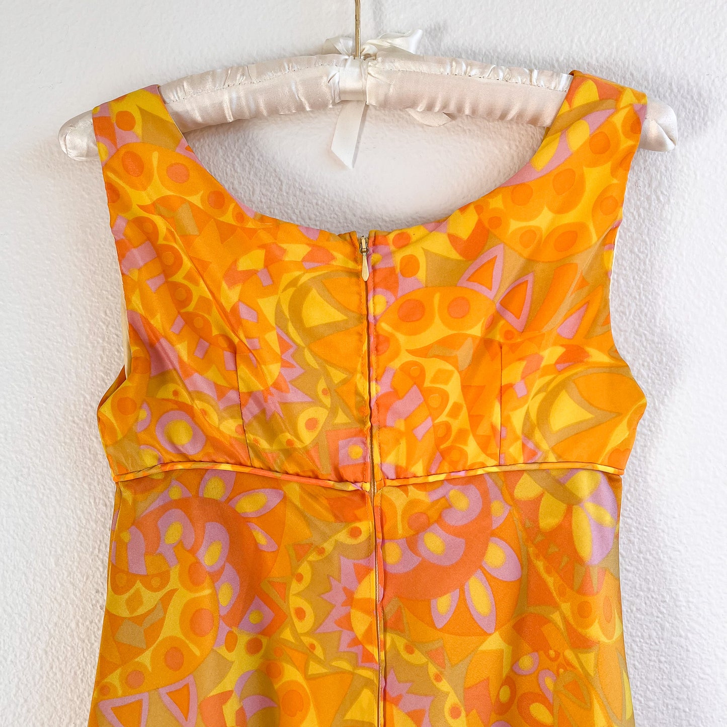 1960s Orange and Yellow Retro Print Baby Doll Dress (S)