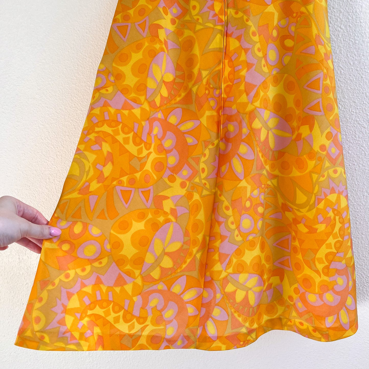 1960s Orange and Yellow Retro Print Baby Doll Dress (S)