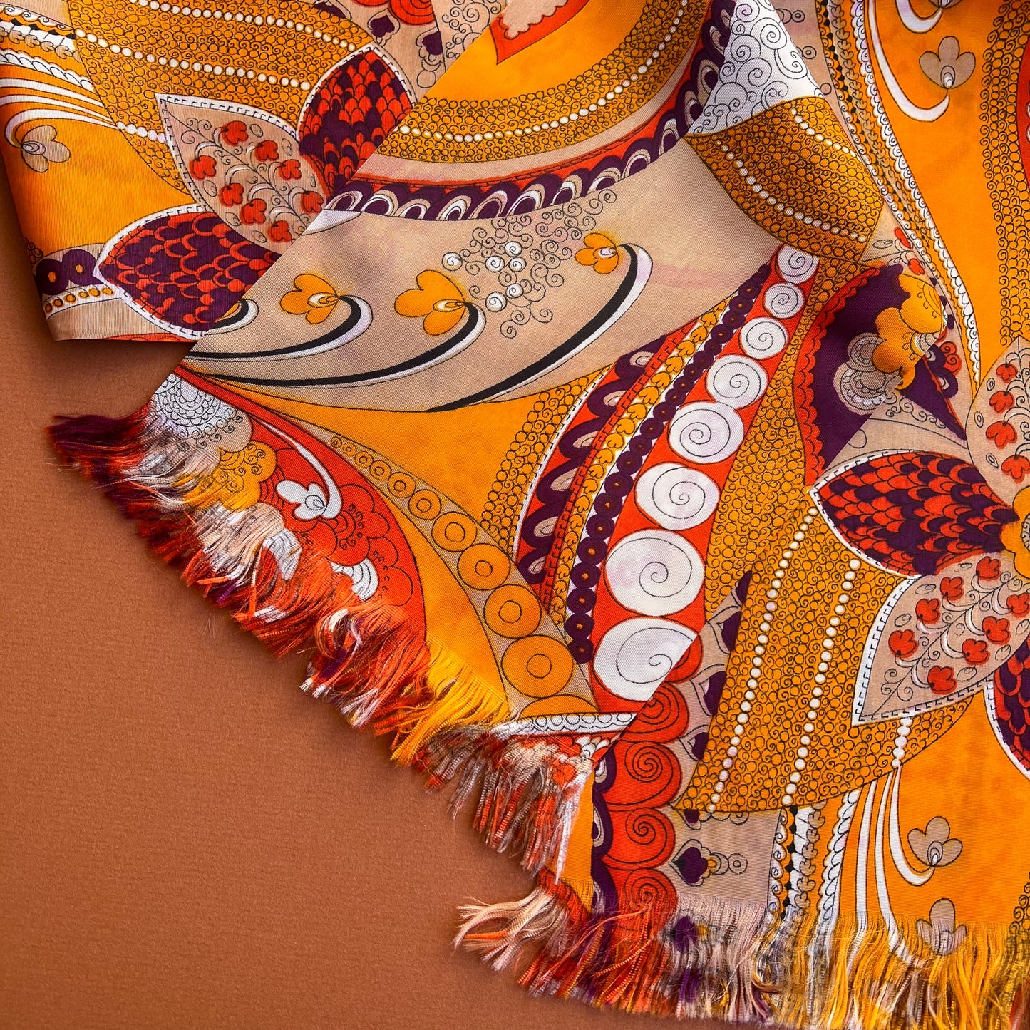 1960s Orange and Purple Psychedelic Print Scarf