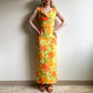 1960s Bright Pink and Orange Roses Chiffon Gown 2-Piece (XS/S)