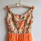 1960s Orange Roses Silk Jacquard Dress With Chiffon Skirt (XS)