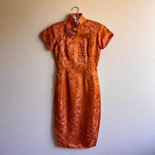 1960s Muted Orange Silk Cheongsam Dress (XS/S)