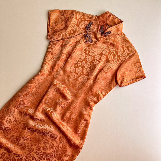 1960s Muted Orange Silk Cheongsam Dress (XS/S)