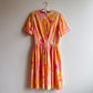1950s Orange and Pink Sorbet Print Dress (M)