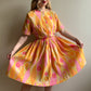 1950s Orange and Pink Sorbet Print Dress (M)