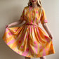 1950s Orange and Pink Sorbet Print Dress (M)