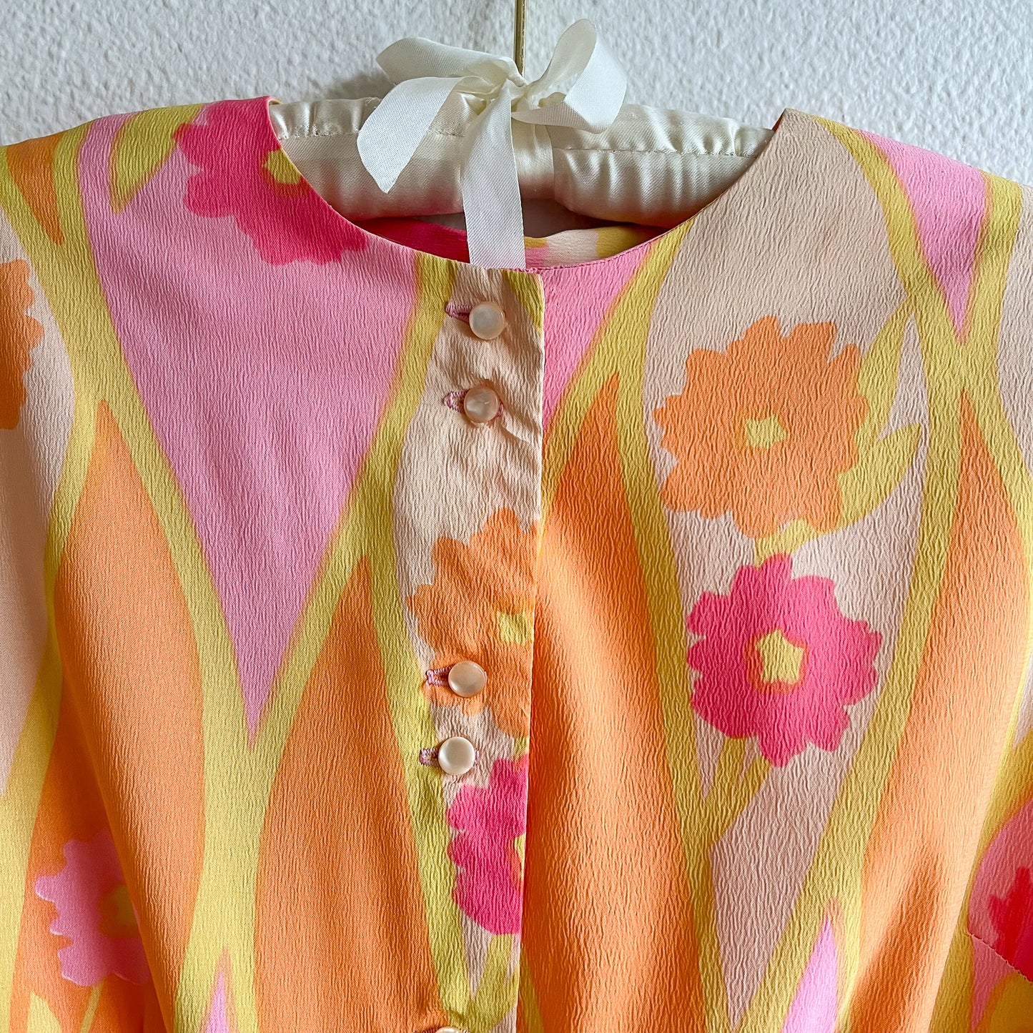 1950s Orange and Pink Sorbet Print Dress (M)