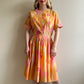 1950s Orange and Pink Sorbet Print Dress (M)