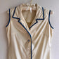 1960s Palest Yellow Buttoned Dress With Blue Trim (S)
