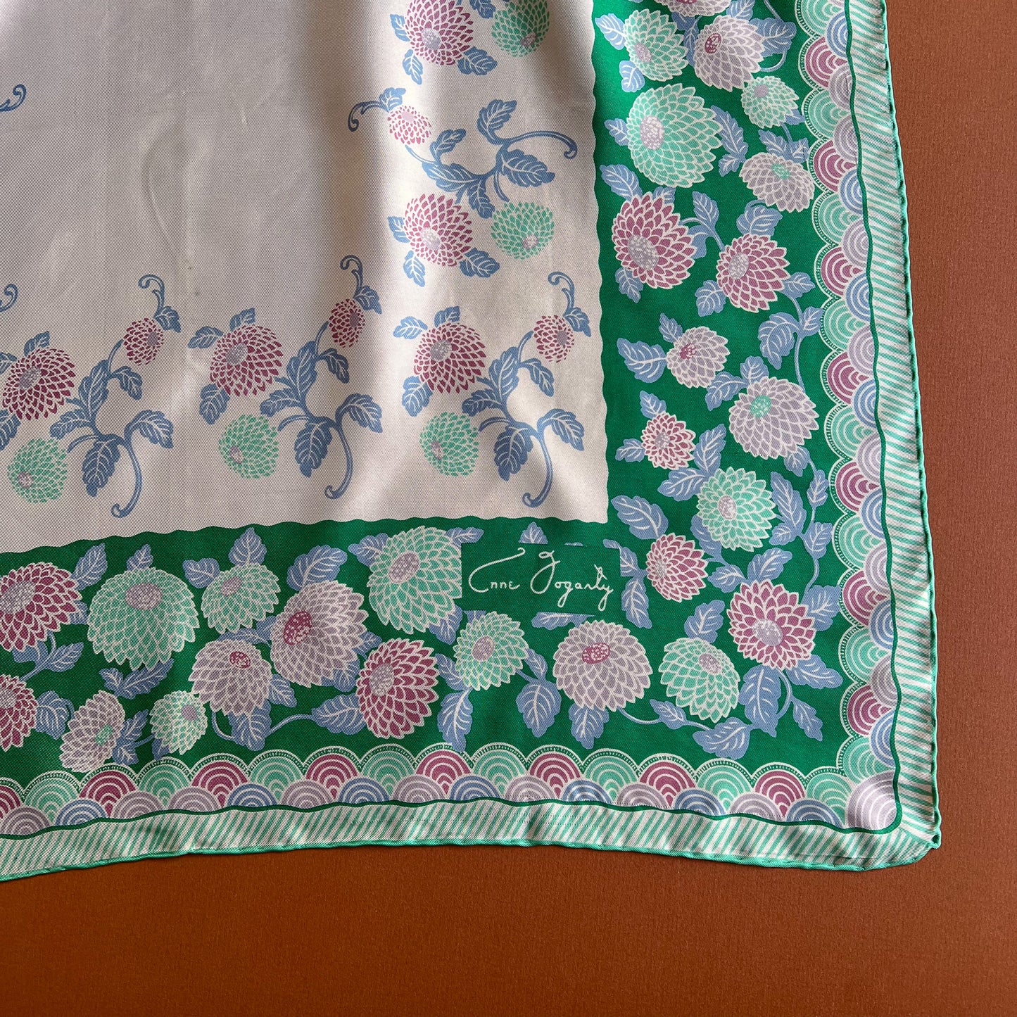 Cute 1960s Pastel Green Floral Silk Scarf