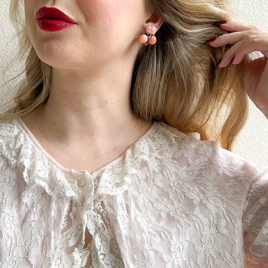 1960s Pink Beads and Rhinestone Clip-Ons