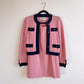 1960s Pink Knit Suit With Navy Trim (S/M)