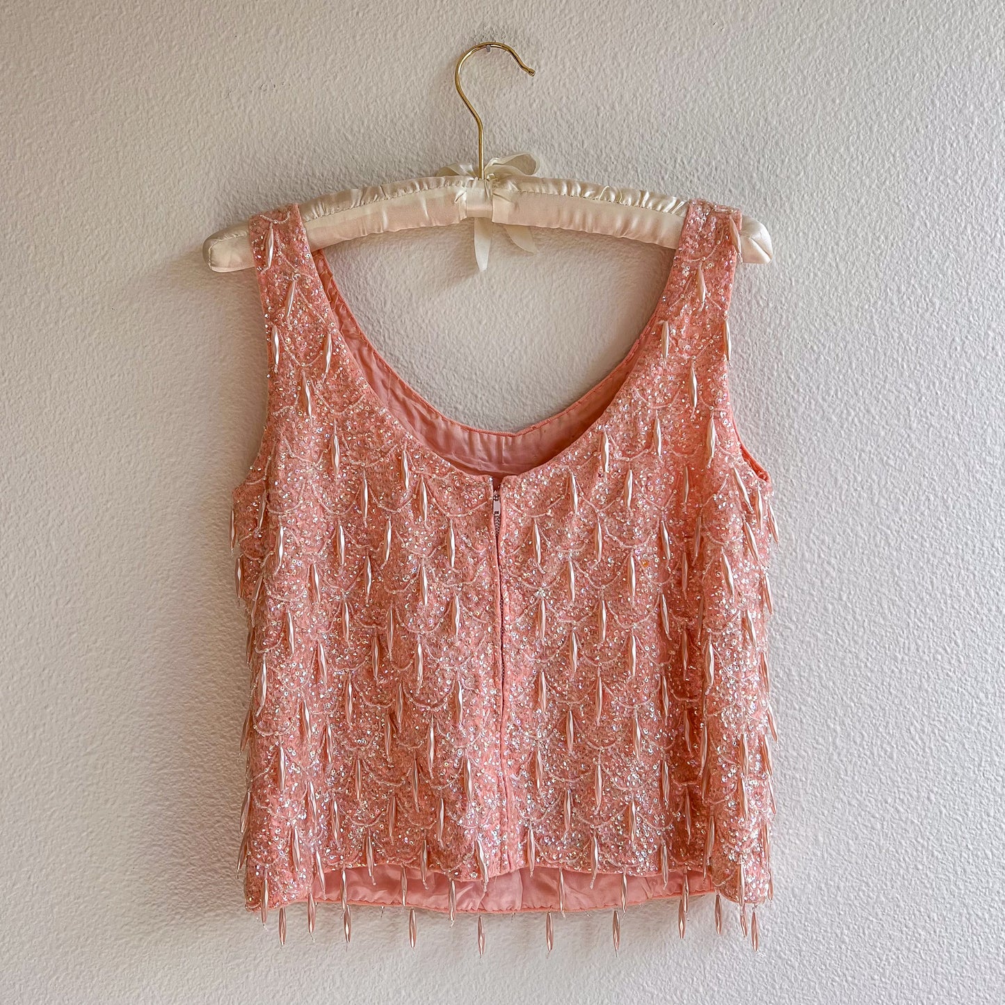 Stunning 1960s Baby Pink Sequined Blouse (S/M)