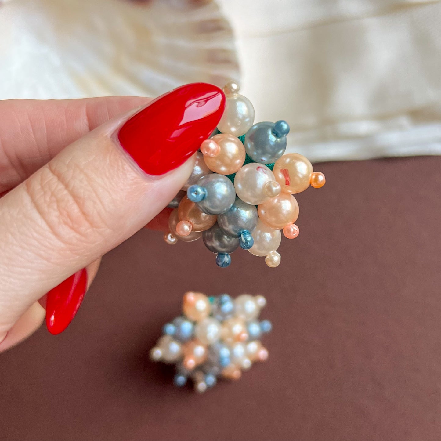 1960s Pink, White, and Gray Pearlescent Beaded Earrings