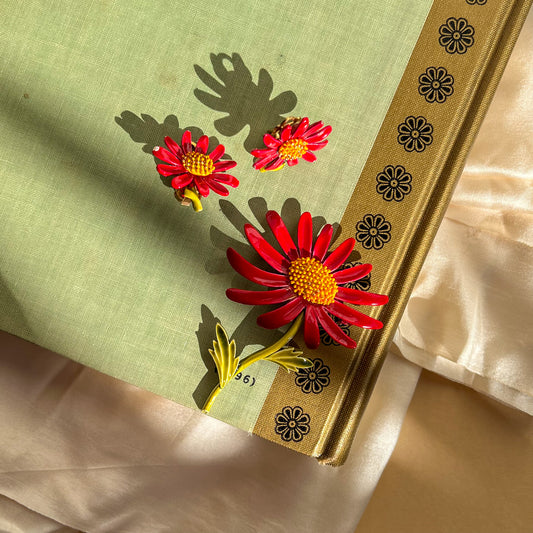 1960s Red Daisy Brooch and Earrings Set
