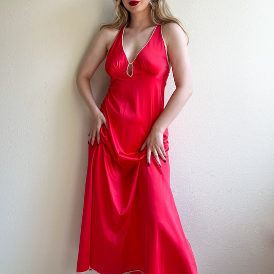 1960s Red Slip Dress With Criss-Cross Back (M/L)