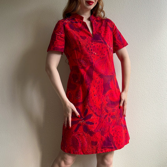 1960s Red Tropical Print Hawaiian Dress (S/M)