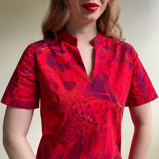 1960s Red Tropical Print Hawaiian Dress (S/M)