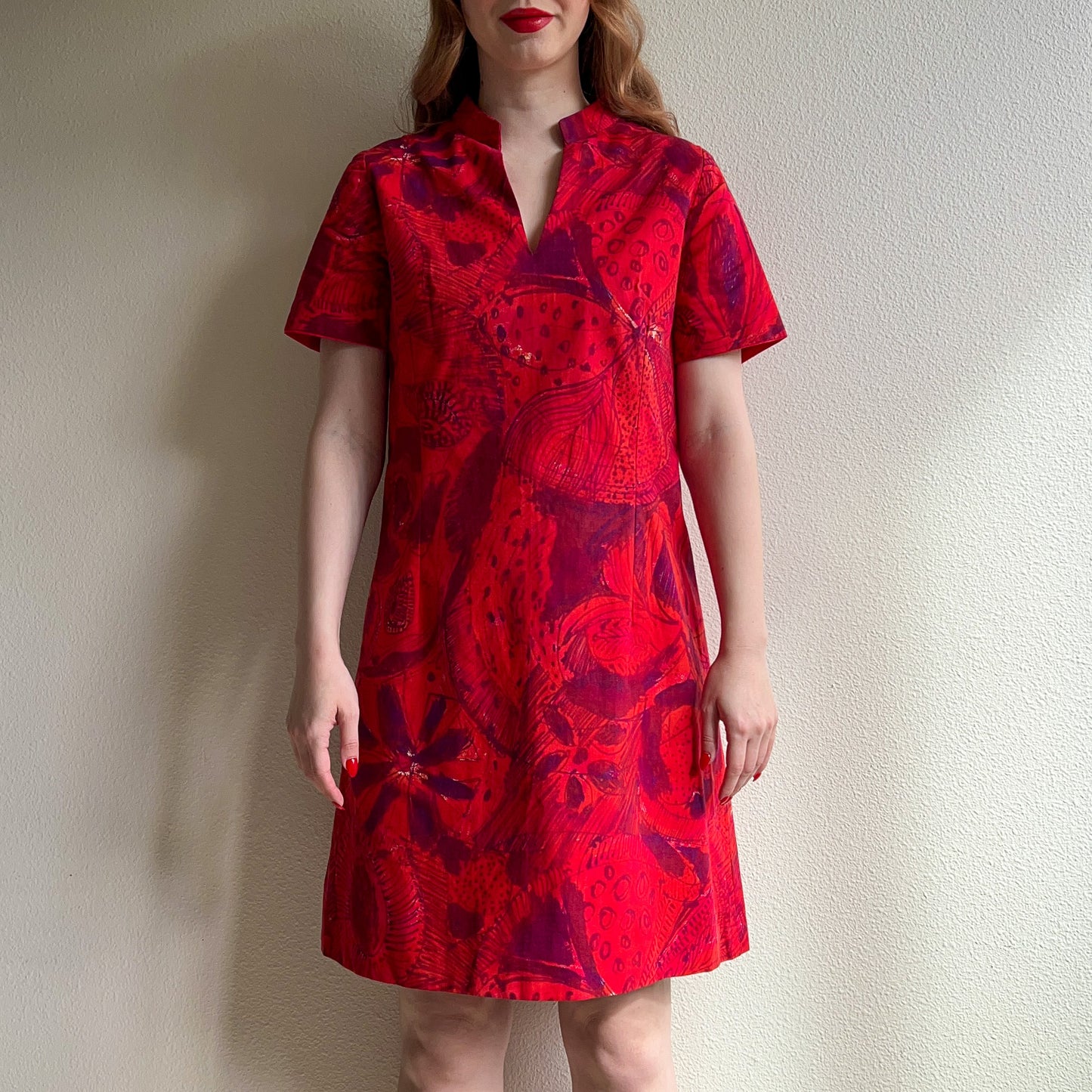1960s Red Tropical Print Hawaiian Dress (S/M)