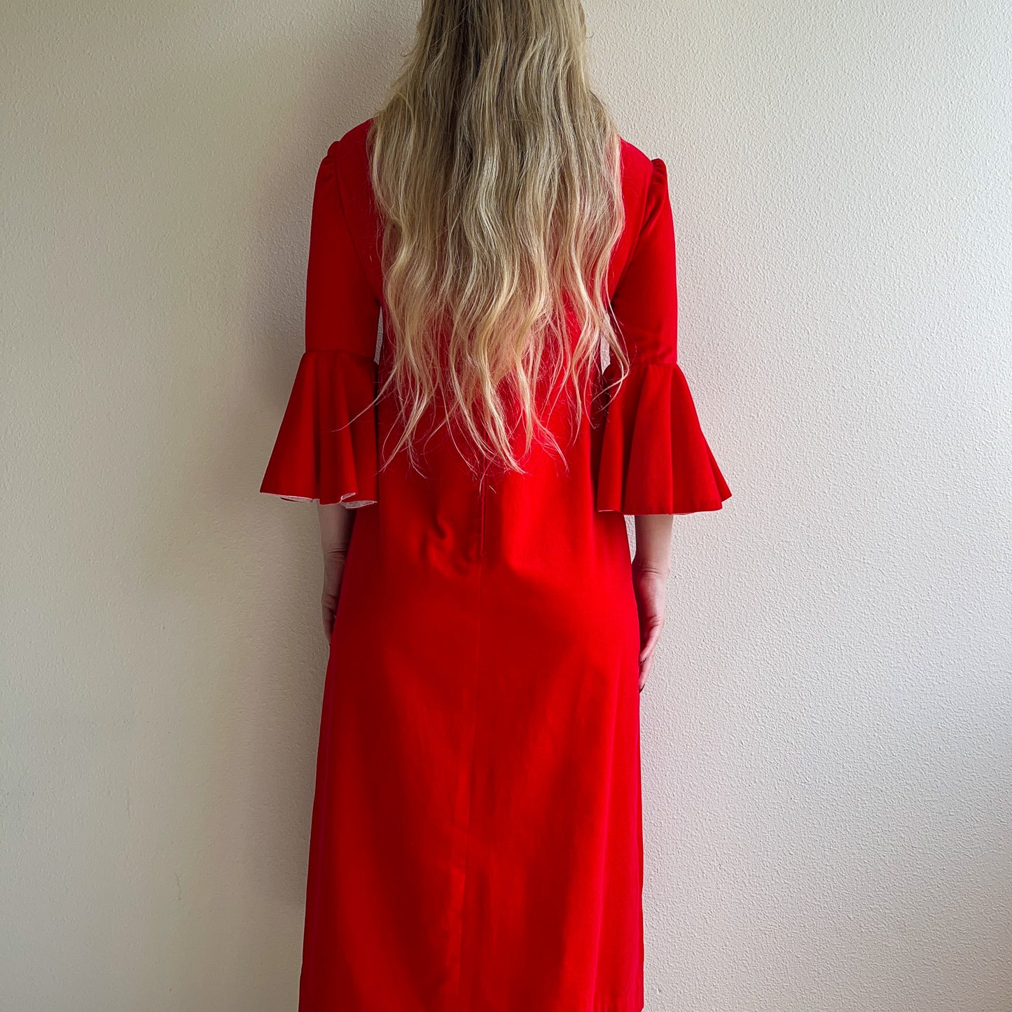 Stunning 1960s Red Velvet Dress With Eyelet Details (M)