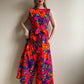 Vibrant 1960s Retro Floral Pint Jumpsuit (M)