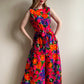 Vibrant 1960s Retro Floral Pint Jumpsuit (M)