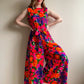 Vibrant 1960s Retro Floral Pint Jumpsuit (M)