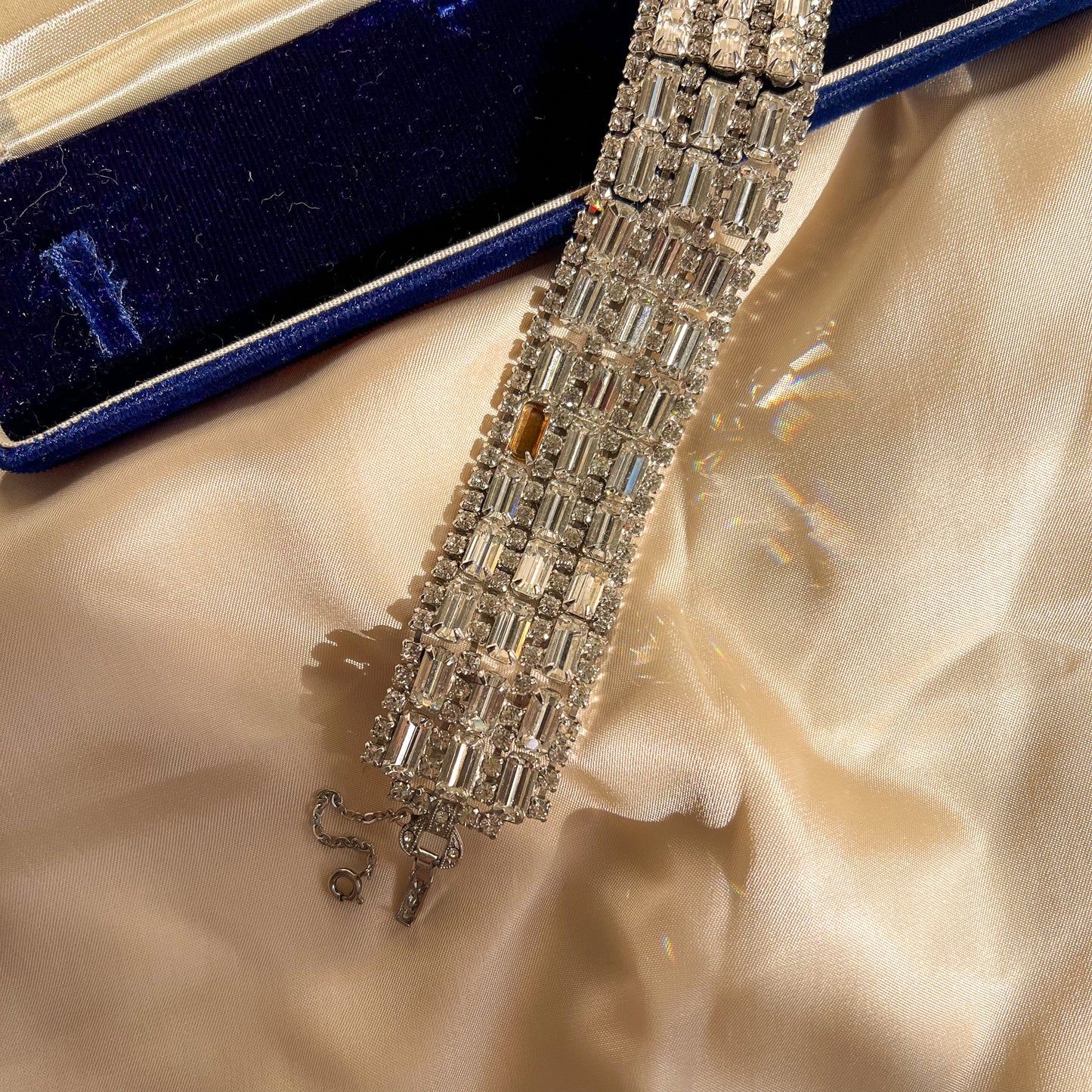 1960s Rhinestone Bracelet In Original Velvet Box