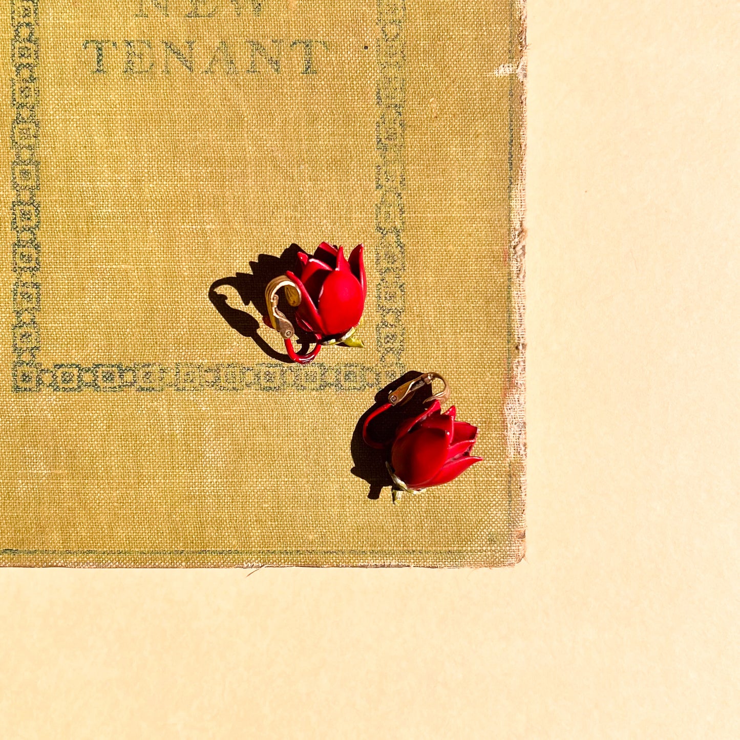 1960s Red Rosebud Clip-On Earrings