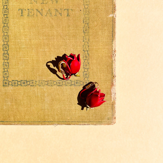 1960s Red Rosebud Clip-On Earrings