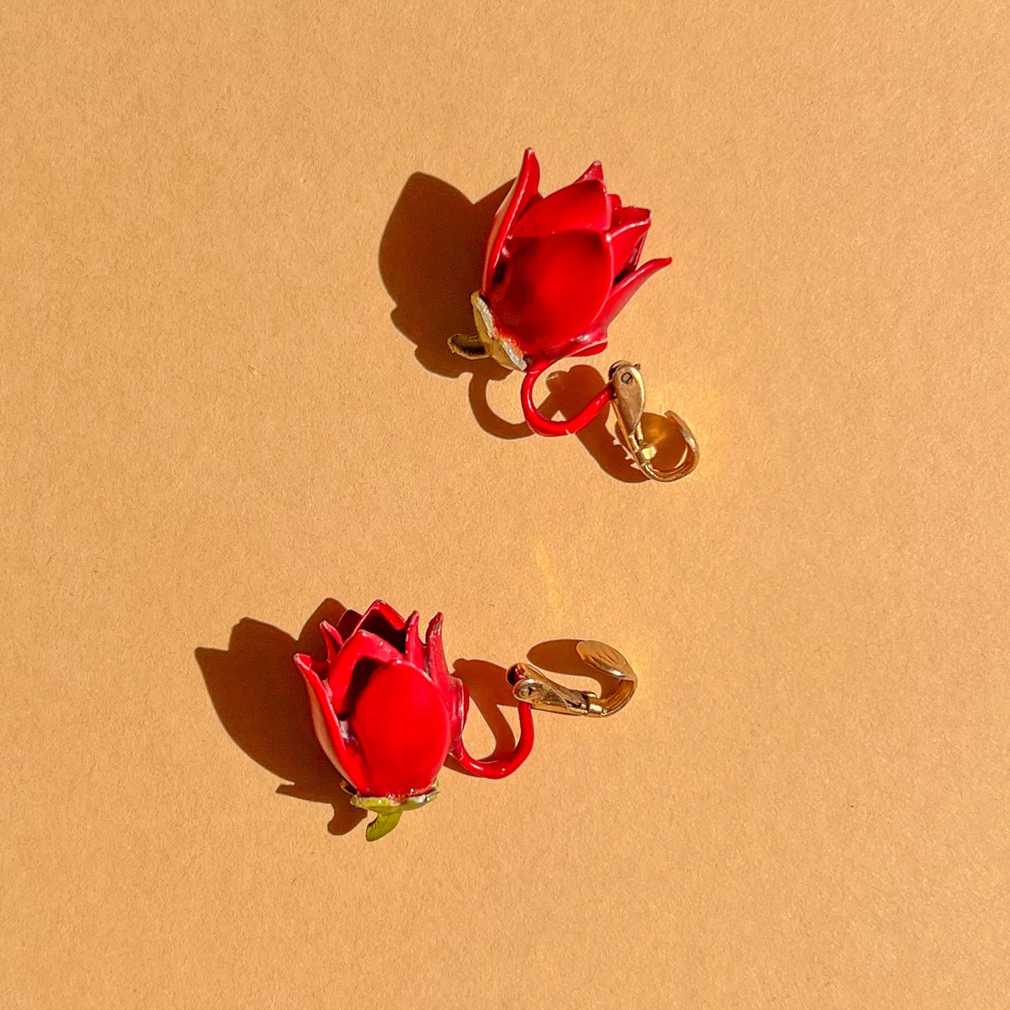 1960s Red Rosebud Clip-On Earrings