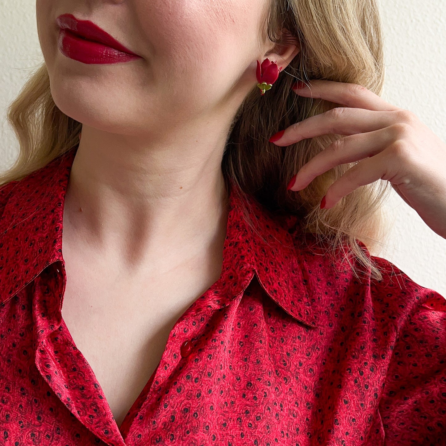 1960s Red Rosebud Clip-On Earrings