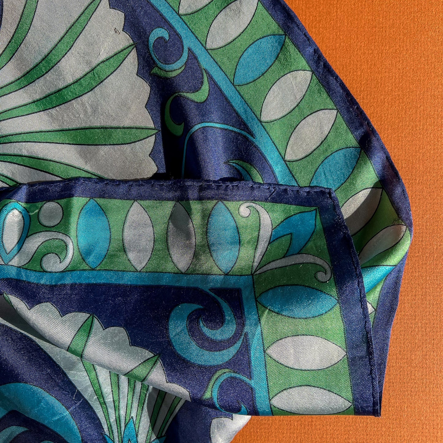 1960s Shades of Blue Printed Silk Scarf