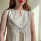 1960s Sheer Ivory Summer Dress With Blue Trim (S/M)