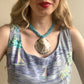 1960s Turquoise Beaded Necklace With Mother of Pearl Shell