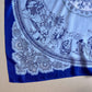 1960s Silk Route Print Scarf With Blue Border