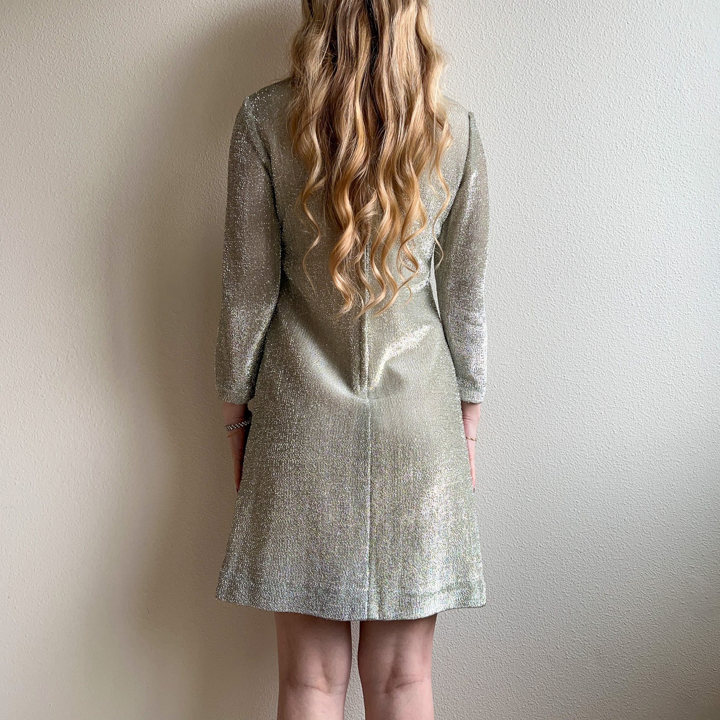 1960s Silver Metallic Long Sleeve Mod Dress (S/M)