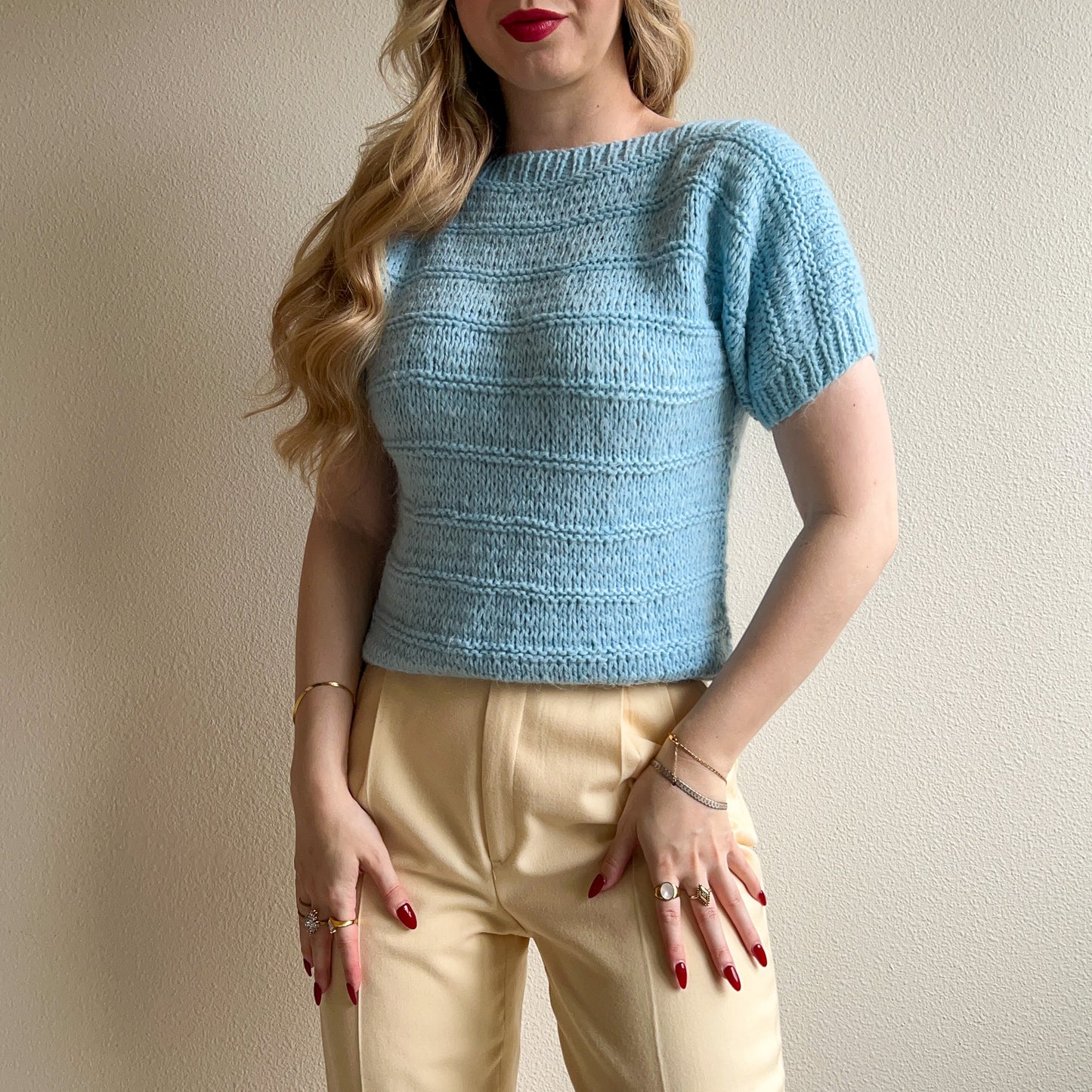 1960s Sky Blue Handknit Sweater (S/M)