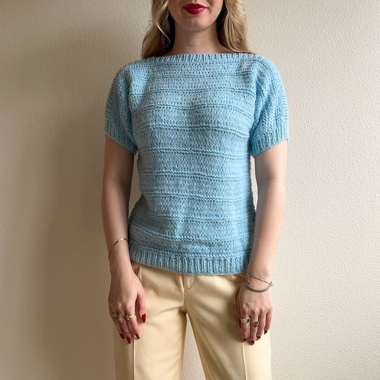 1960s Sky Blue Handknit Sweater (S/M)