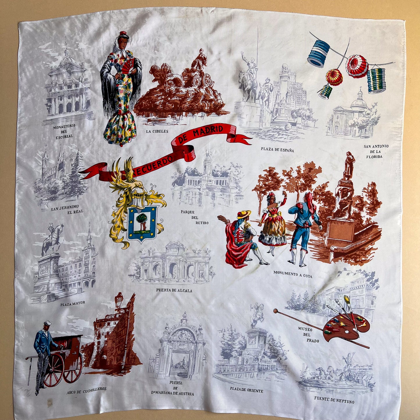 1960s Tourist Print Scarf From Madrid, Spain