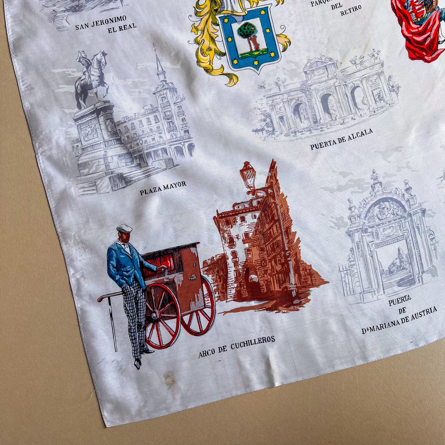 1960s Tourist Print Scarf From Madrid, Spain