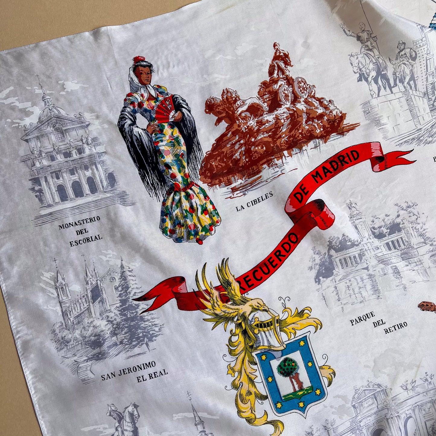 1960s Tourist Print Scarf From Madrid, Spain