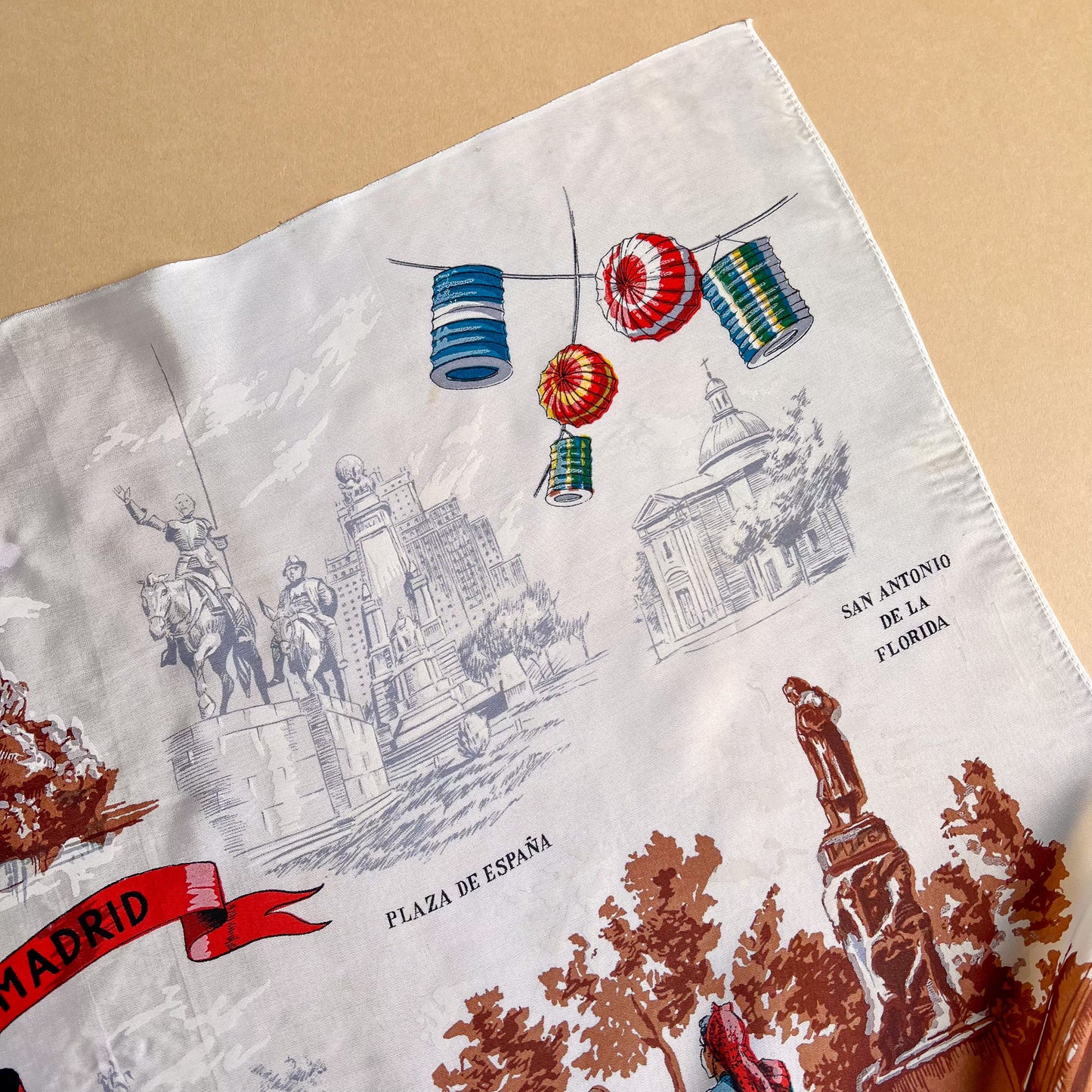 1960s Tourist Print Scarf From Madrid, Spain